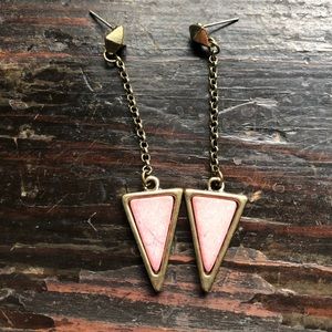 Long geometric triangle pink earrings